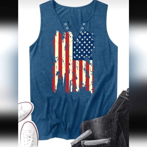 Women's American Flag Print Tank Top - Picture 2 of 8